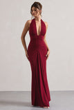Payton Berry Ruched Halter-Neck Maxi Dress