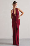 Payton Berry Ruched Halter-Neck Maxi Dress