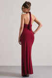 Payton Berry Ruched Halter-Neck Maxi Dress