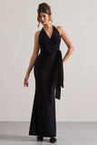 Janelle Black Halter-Neck Gathered Drape Maxi Dress