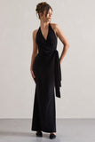 Janelle Black Halter-Neck Gathered Drape Maxi Dress