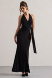 Janelle Black Halter-Neck Gathered Drape Maxi Dress