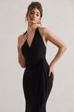Janelle Black Halter-Neck Gathered Drape Maxi Dress