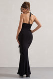 Janelle Black Halter-Neck Gathered Drape Maxi Dress