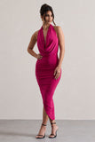 Hayley Hot Pink Cowl-Neck Asymmetric Maxi Dress