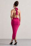 Hayley Hot Pink Cowl-Neck Asymmetric Maxi Dress