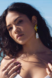 Tropic Gold Square Drop Earrings With Crystal Pendant