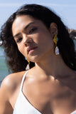 Tropic Gold Square Drop Earrings With Crystal Pendant