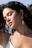 Tropic Gold Square Drop Earrings With Crystal Pendant