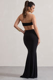 Vitality Black Ruched Drape Maxi Skirt