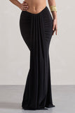 Vitality Black Ruched Drape Maxi Skirt