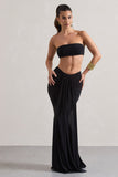 Vitality Black Ruched Drape Maxi Skirt