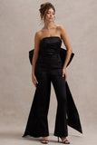 Sweet Escape Black Satin Crop Top With Oversized Satin Bow