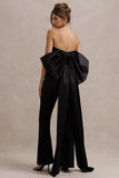 Sweet Escape Black Satin Crop Top With Oversized Satin Bow
