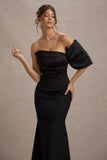 Rosora Black Asymmetric One-Sleeve Fishtail Maxi Dress