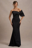 Rosora Black Asymmetric One-Sleeve Fishtail Maxi Dress