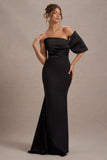 Rosora Black Asymmetric One-Sleeve Fishtail Maxi Dress