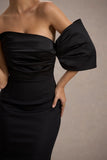 Rosora Black Asymmetric One-Sleeve Fishtail Maxi Dress