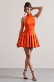 Masterpiece Orange High-Neck Mini Dress With Volume Hem