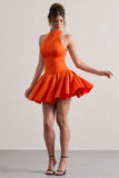 Masterpiece Orange High-Neck Mini Dress With Volume Hem