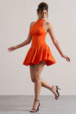 Masterpiece Orange High-Neck Mini Dress With Volume Hem