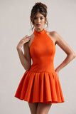 Masterpiece Orange High-Neck Mini Dress With Volume Hem