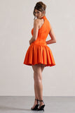 Masterpiece Orange High-Neck Mini Dress With Volume Hem