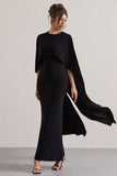 Palena Black Draped Maxi Dress With Cape Sleeves