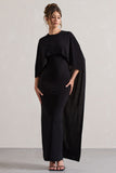 Palena Black Draped Maxi Dress With Cape Sleeves
