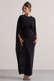 Palena Black Draped Maxi Dress With Cape Sleeves