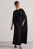 Palena Black Draped Maxi Dress With Cape Sleeves