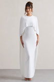 Palena White Draped Maxi Dress With Cape Sleeves