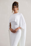 Palena White Draped Maxi Dress With Cape Sleeves