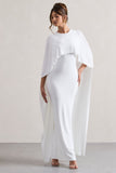 Palena White Draped Maxi Dress With Cape Sleeves