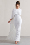 Palena White Draped Maxi Dress With Cape Sleeves