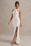 Jianna White Cross Over Halter-Neck Split Maxi Dress