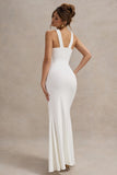 Jianna White Cross Over Halter-Neck Split Maxi Dress