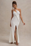 Neroli White Strapless Asymmetric Twisted Maxi Dress