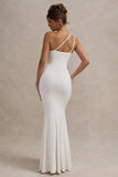 Neroli White Strapless Asymmetric Twisted Maxi Dress