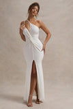 Neroli White Strapless Asymmetric Twisted Maxi Dress