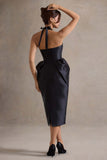Cosetta Black Halter-Neck Midi Dress With Tulip Skirt