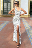 Lucena White Polka Dot Cowl-Neck Wrap Maxi Dress With Floral Drape