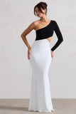 Nantes Black & White Asymmetric One-Sleeve Cut-Out Maxi Dress