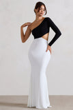 Nantes Black & White Asymmetric One-Sleeve Cut-Out Maxi Dress