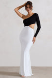 Nantes Black & White Asymmetric One-Sleeve Cut-Out Maxi Dress
