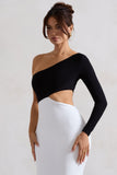 Nantes Black & White Asymmetric One-Sleeve Cut-Out Maxi Dress
