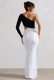 Nantes Black & White Asymmetric One-Sleeve Cut-Out Maxi Dress