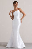 Define White Satin Asymmetric Fishtail Maxi Dress