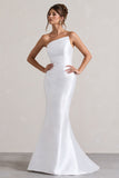 Define White Satin Asymmetric Fishtail Maxi Dress