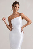 Define White Satin Asymmetric Fishtail Maxi Dress